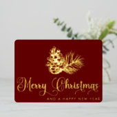 Eenvoudig stijlvol botanisch vrolijk kerstscript folie feestdagenkaart (Staand Voorkant)