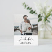 Eenvoudig stijlvol handschrift Foto opslaan Datum Uitnodiging Briefkaart (Staand voorkant)