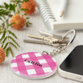Eenvoudig Stijlvol Modern Roze Check Monogram Sleutelhanger (Voorkant Rechts)