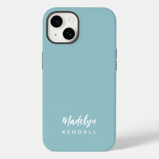 Eenvoudig Stijlvol Modern Script Naam Blauwgroen B Case-Mate iPhone Case (Achterkant)