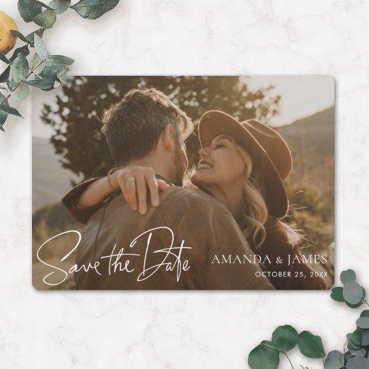 Eenvoudig Stijlvol White Handwriting Photo Weddens Save The Date