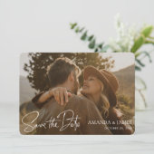 Eenvoudig Stijlvol White Handwriting Photo Weddens Save The Date (Staand voorkant)