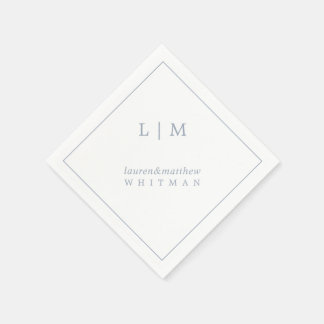 Eenvoudig Stof Blauw Monogram Elegante Trouw- Servet