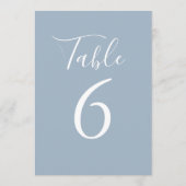 Eenvoudig Stofblauw Chic Script Tafelnummer (Achterkant)