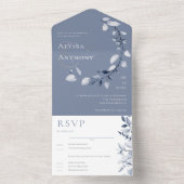 Eenvoudig Stoffig Blauw Bloemen Alles in een Bruil All In One Uitnodiging (Binnen)