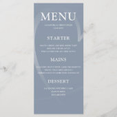 Eenvoudig stoffig blauw & zilveren hart bruiloft d menu (Voorkant)