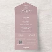 Eenvoudig, stoffig roos QR code bruiloft All In One Uitnodiging (Binnen)