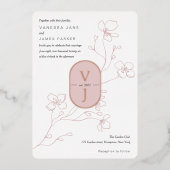 Eenvoudig stoffige roos moderne bloem roos gouden folie uitnodiging (Voorkant)