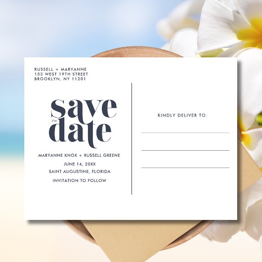 Eenvoudig strand bruiloft Save the Date Aankondigingskaart
