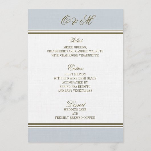 Eenvoudig Stripe French Blue Wedding Menu (Voorkant)