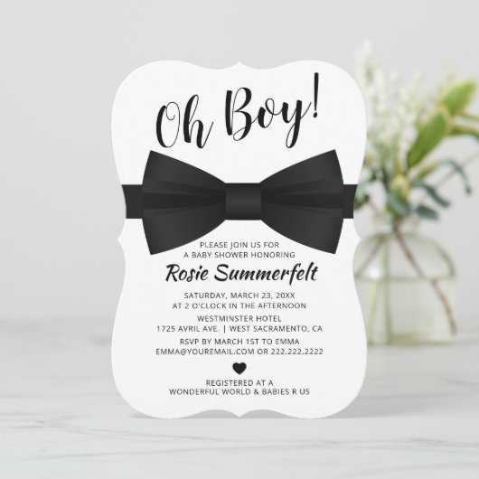 Eenvoudig Stropdas zwart-wit | BABY SHOWER Kaart (Staand voorkant)