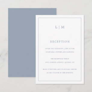 Eenvoudig Stusty Blue Monogram Elegant Wedding Informatiekaartje