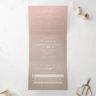 Eenvoudig Taupe Beige en Blush Pink Ombre Wedding Drieluik Uitnodiging