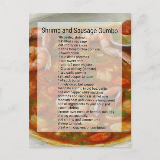 Eenvoudig te gebruiken garnalen en worstgumborecep briefkaart (Voorkant)