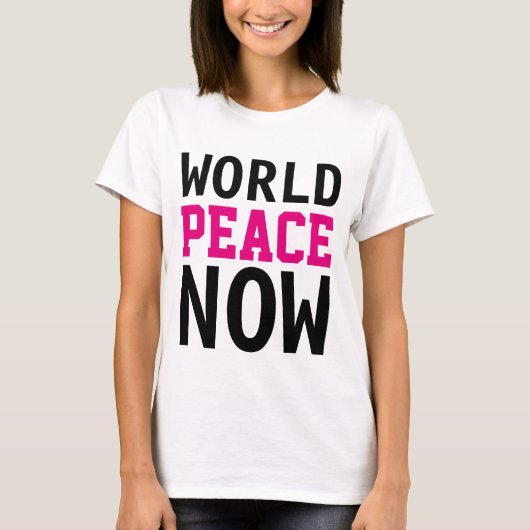 Eenvoudig tekstontwerp "WORLD PEACE NOW" T-shirt (Voorkant)