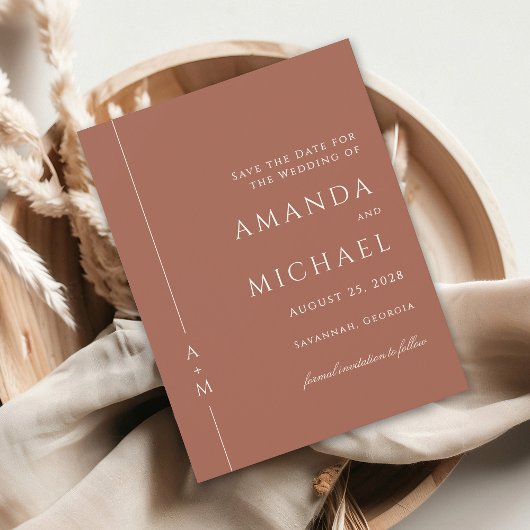 Eenvoudig Terracotta Classic Monogram Bewaar de da Save The Date