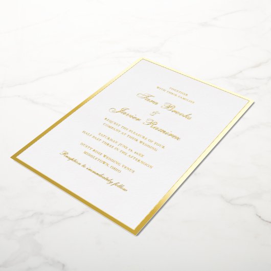 Eenvoudig traditioneel goudbruin huwelijk folie uitnodiging (Gedraaid)