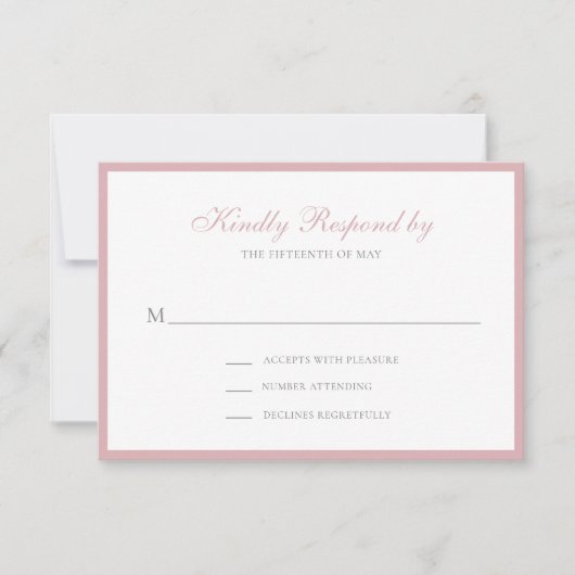 Eenvoudig traditioneel roze Roos RSVP Kaartje (Voorkant)