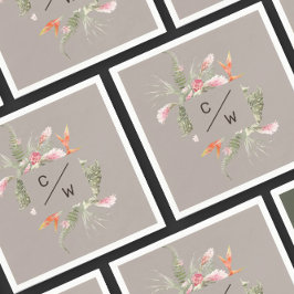 Eenvoudig Tropisch Bloemen Monogram Taup Taup Trou Servet