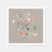 Eenvoudig Tropisch Bloemen Monogram Taup Taup Trou Servet (Voorkant)