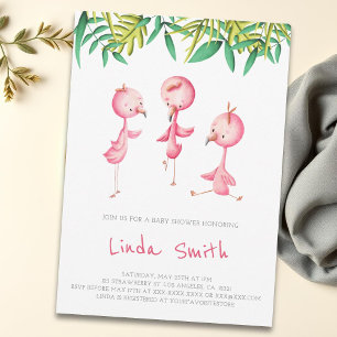 Eenvoudig Tropisch Flamingo Triplets Baby shower Kaart