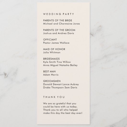 Eenvoudig trouwprogramma programma (Achterkant)