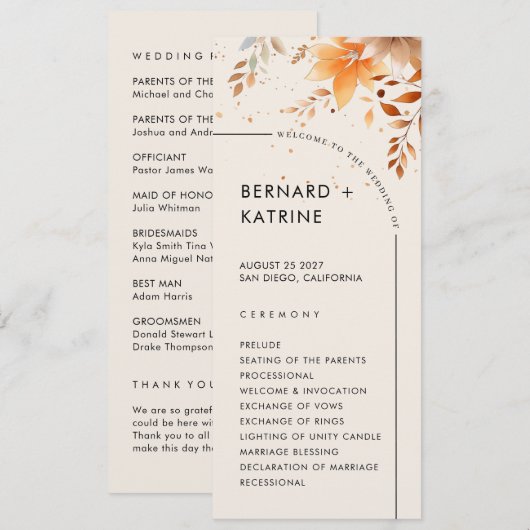 Eenvoudig trouwprogramma programma (Voorkant / Achterkant)