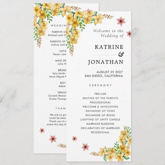 Eenvoudig trouwprogramma programma (Voorkant / Achterkant)