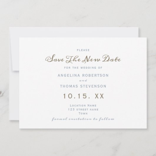 Eenvoudig uitgestelde bruiloft wijzigen van de dat save the date (Achterkant)