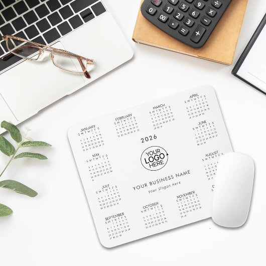 Eenvoudig Uw Logo Typografie Kalender 2026 toevoeg Muismat