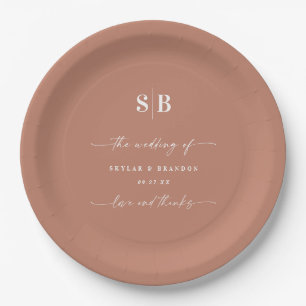 Eenvoudig vast kleurendracotta monogrammed Wedding Papieren Bordje