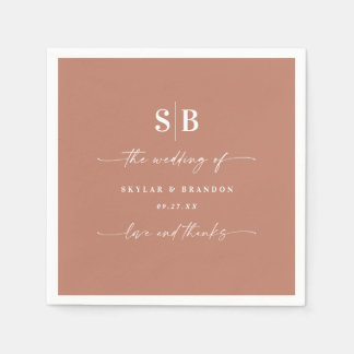 Eenvoudig vast kleurendracotta monogrammed Wedding Servet