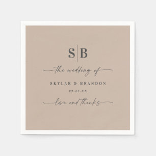 Eenvoudig vast, kleurentaupe beige monogrammed Wed Servet