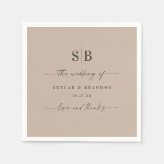 Eenvoudig vast, kleurentaupe beige monogrammed Wed Servet
