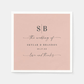 Eenvoudig vast kleurenzwart roze monogrammed bruil servet