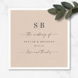 Eenvoudig vast, stevig, champagne monogrammed Wedd Servet