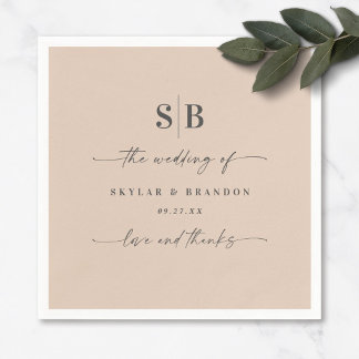 Eenvoudig vast, stevig, champagne monogrammed Wedd Servet