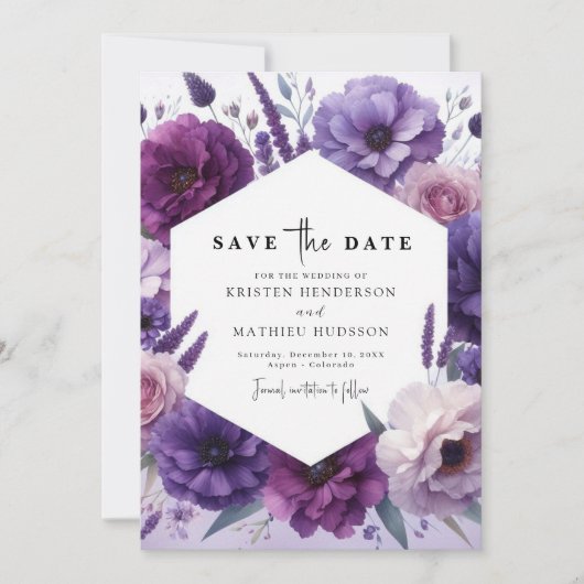 Eenvoudig veld Paarse bloemen bruiloft Save The Date (Voorkant)