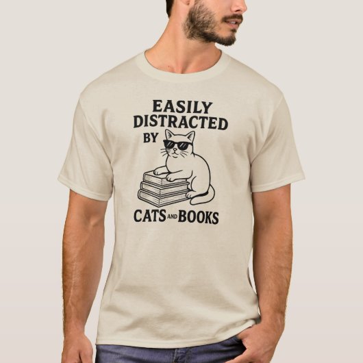 Eenvoudig verstoord door katten en boeken T-shirt (Voorkant)