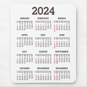 Eenvoudig Vet 2024 Jaar in een oogopslag Kalender Muismat