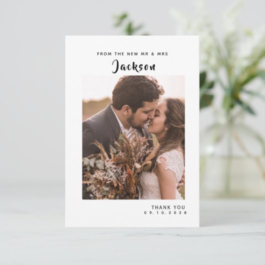 Eenvoudig vet script bruiloft dank u kaart (Staand voorkant)