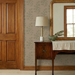 Eenvoudig Vintage Groen Bloempatroon op Taupe Behang