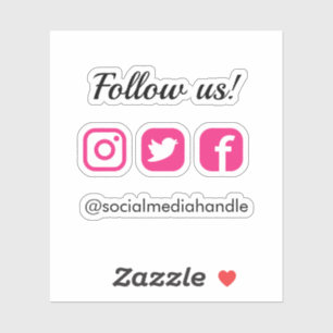 Eenvoudig Volg ons Hot Pink Social Media Iconen Sticker