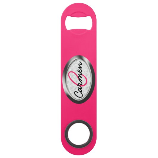 Eenvoudig warm roze en metallisch monogram speed flessenopener (Achterkant)