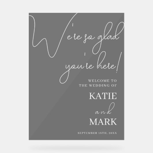 Eenvoudig welkom op onze bruiloft Frosted Black Acryl Bord (Voorkant)