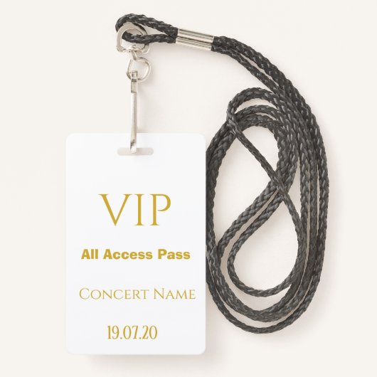 Eenvoudig White Gold VIP All Access Pass Concert Badge (Voorkant met draagriem)
