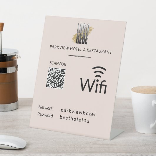 Eenvoudig WiFi-netwerkwachtwoord QR Code Blush Reclamebord Met Voetstuk (Insitu)
