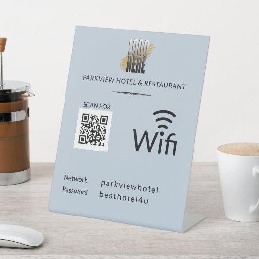 Eenvoudig WiFi-netwerkwachtwoord QR dusty blue Reclamebord Met Voetstuk (Insitu)