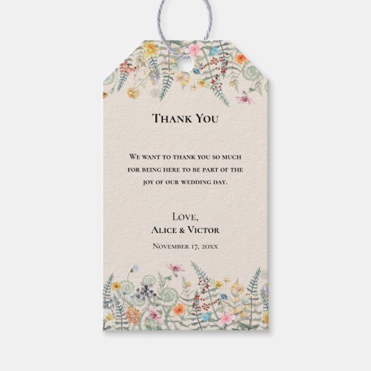 Eenvoudig Wildflower Fern Beige Weddenschap Dank u Cadeaulabel (Voorkant)