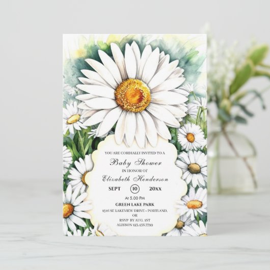 Eenvoudig wit Daisy Baby shower Kaart (Staand voorkant)